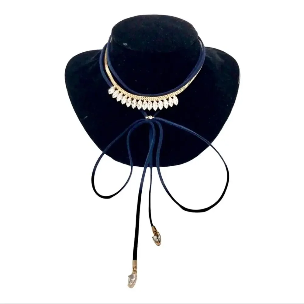 Lydell  NWT Crystal Choker Gold Tone with Adjustable Suede Ties - Picture 5 of 5